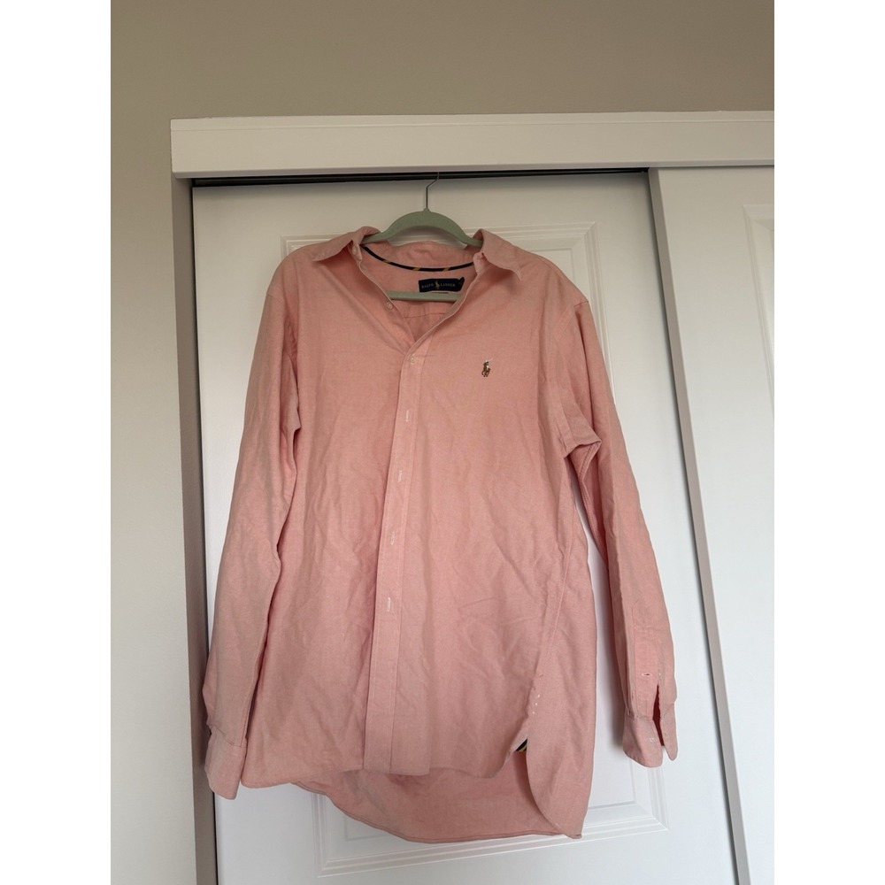 RALPH LAUREN Classic Fit Woven Up Down‎ Shirt Salmon, Orange Size L Pony Preppy